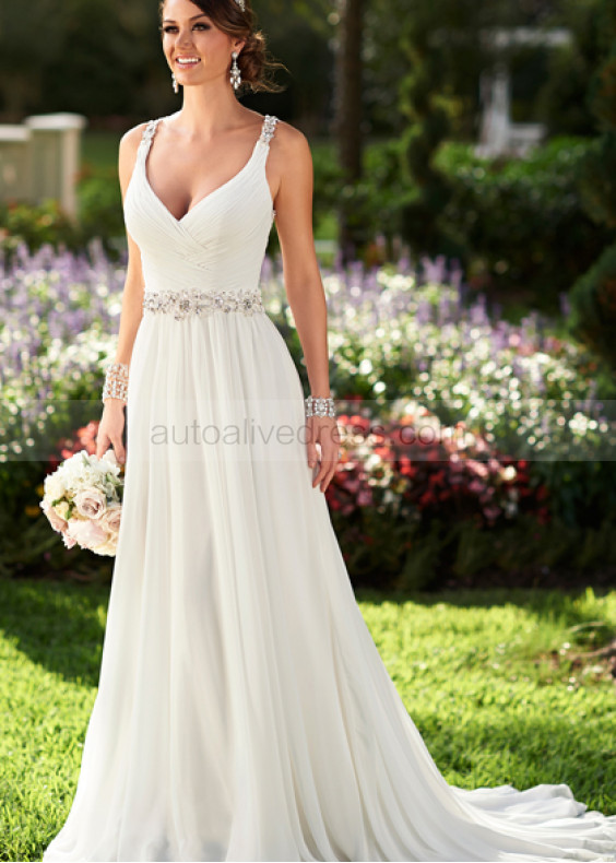 Ivory Beaded Chiffon Keyhole Back Wedding Dress 